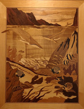 HUDSON RIVER INLAY PICTURE - TROPICAL UNDERSEA - WOOD MARQUETRY - NELSON 35 x 43