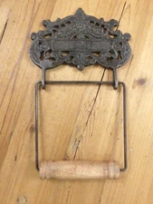 Toilet Paper Roll Holder Cast Iron Bathroom Wall Fixture Metal & Wood Farmhouse 