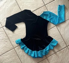 NAVY BLACK VELVET Teal Sequin CONFETTI DOT Competition FIGURE ICE SKATING Dress