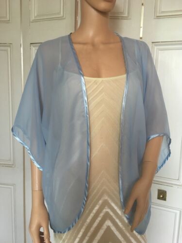 LIGHT BLUE Chiffon Kimono Wrap Wedding Evening Shrug Bolero Jacket. Sizes 8 - 24 - Picture 1 of 12