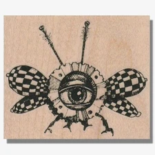 Wood Rubber Stamp, FLYING EYE, Bug,Fly,Insect,Media,Steampunk,Art,Artistic,Wings