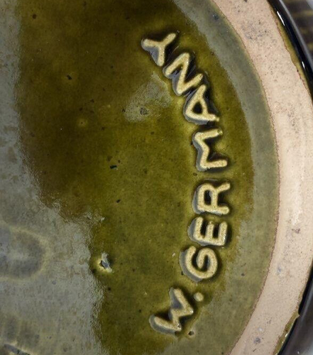 Tarro de cerámica verde y marrón de Alemania Occidental, sin tapa - Imagen 3 de 5