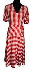 Loft Red White Checkered Midi Wrap Dress NWT Sz 2