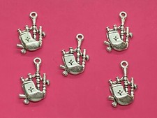 Tibetan Silver Bagpipes Charms 5 per pack - Music/Instruments
