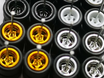 Set Ruote R033 Ruote Hot Wheels Real Riders 1/64 - Set Di 10mm Nere In Gomma, Per Personalizzazione Modellini Ruote Asse Lungo 10mm