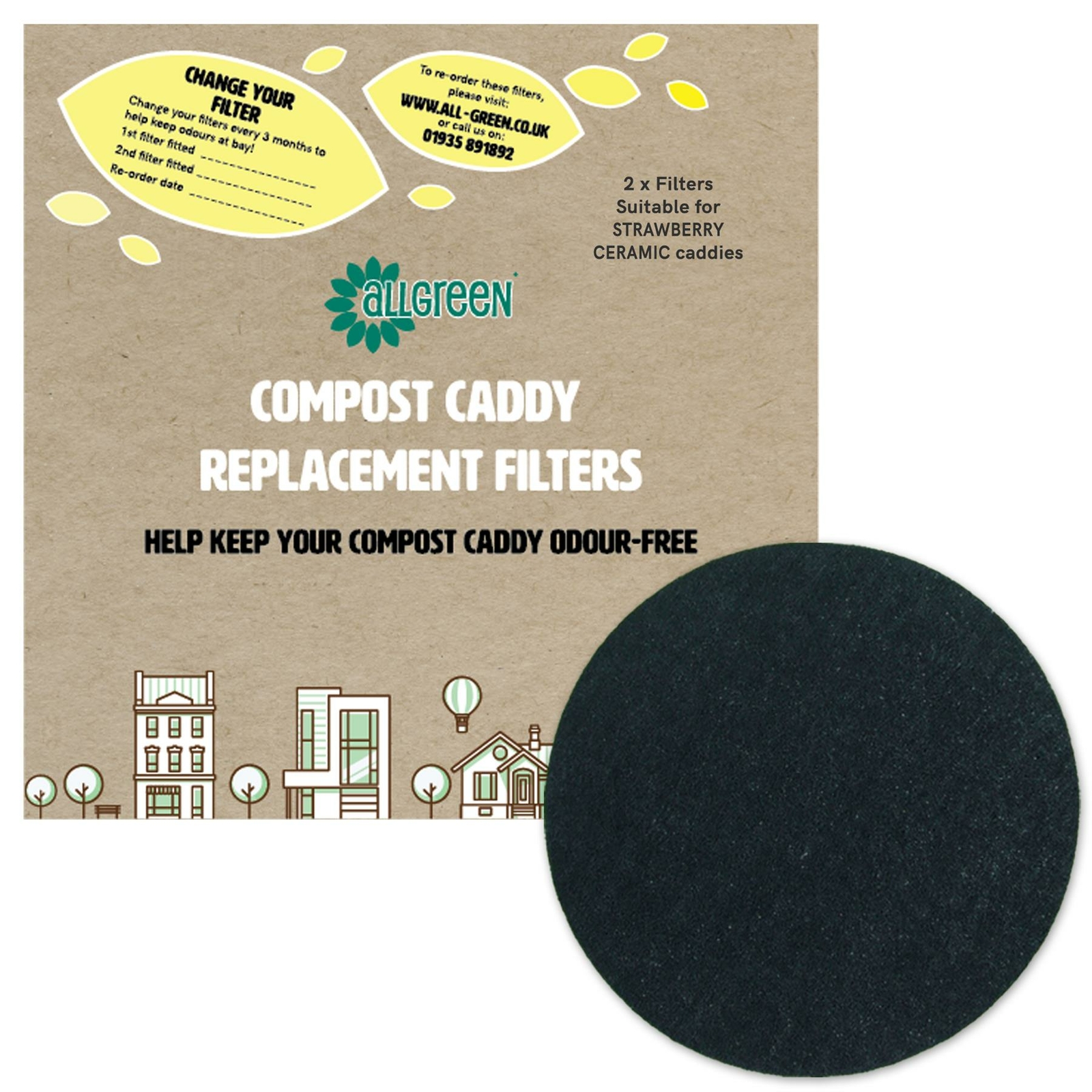 Compost Caddy Spare Filters-For Strawberry Ceramic Caddies (Pack of 2)