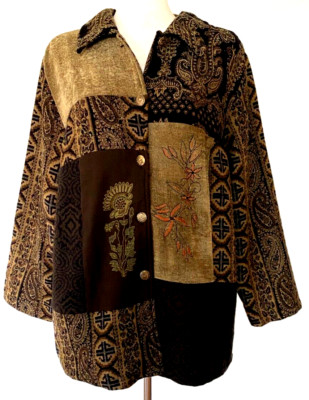 White Stag Plus Jacket Womens Size 16W Patchwork Chenille Corduroy Button Blazer