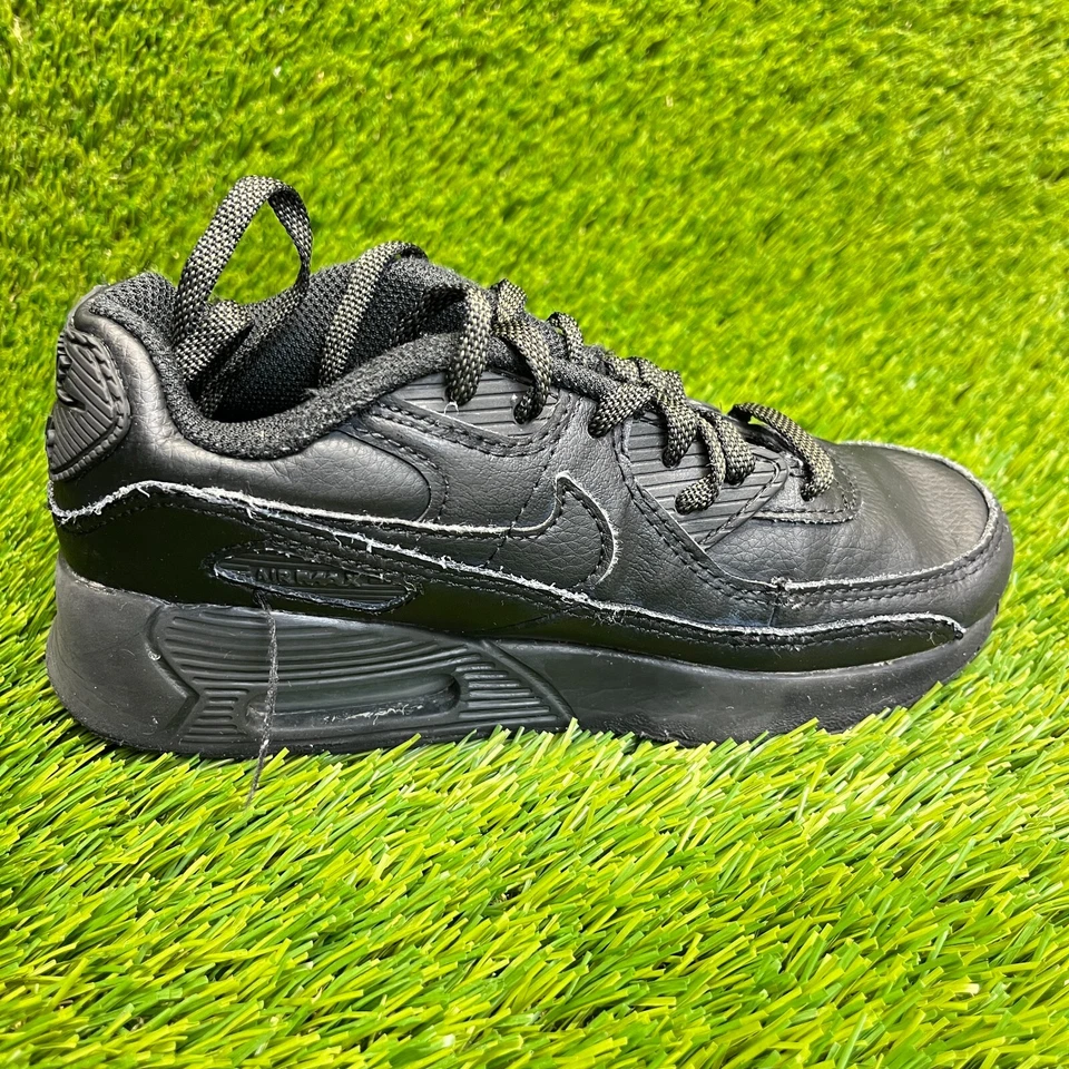 Nike Air Max 90 Niños Talla 1Y Triple Negro Informal Cuero Zapatos Tenis Foto 4 de 4