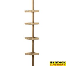 4 Tier Corner Shower Caddy Tension Organizer W/ Hooks Self Draining Shelves New