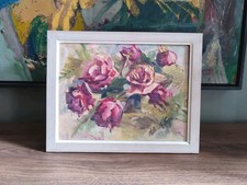 ANCIEN TABLEAU HST NATURE MORTE BOUQUET DE PIVOINES SIGNÉ 39,5 X 31 CM