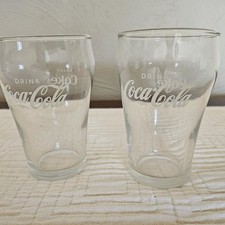 Vasos de Coca-Cola vintage, juego de 2, fuente de refresco Beber/Disfrutar de Coca-Cola 4 pulgadas