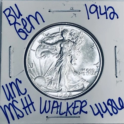1942 BU UNCIRCULATED WALKING LIBERTY SILVER HALF DOLLAR AUTHENTIC U.S. MINT 4486
