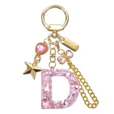 Initial Letter Keychain for Women Cute Heart Butterfly Star Chain Pink D