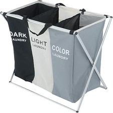 Large Foldable Washing Basket – 3 Compartment Laundry Organizer for Home & Dorm