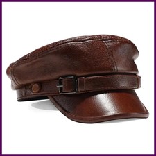 Hat Women Men Military Caps Black Real Leather studentsr Hats Flat