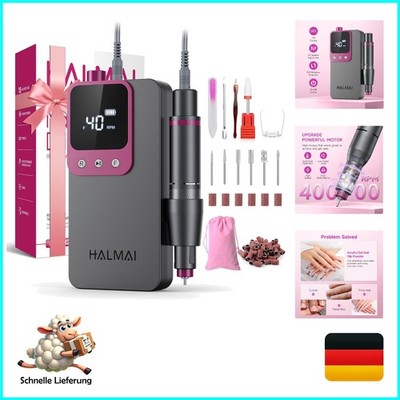Elektrischer Nagelfräser Profi kabellos 40000 U/min Halmai dunkelgrau Akku Na...