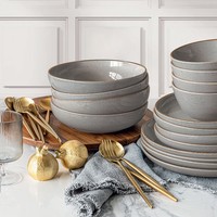 Over & Back 16 Piece Stoneware Dinnerware Set Grey Dishwasher Microwave Safe