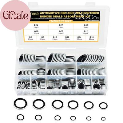245 PCS Automotive Self-Centered Bonded Sealing Gasket Assortment Zinc-Plated Me