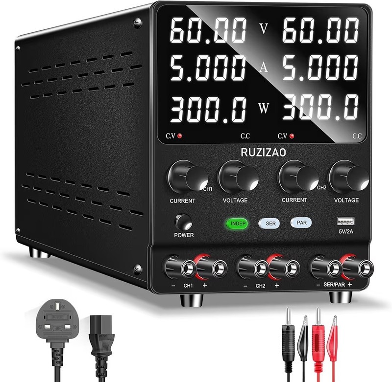 Dual Bench Power Supply 60V 5A, 600W Max, Two 4-digit Voltage Current Displays
