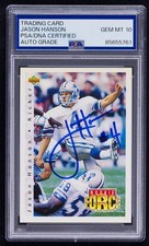 Jason Hanson Signed 1992 Upper Deck Rookie Card #411 (PSA) GEM MT 10 Auto. rookie card picture