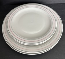 4 Johann Seltmann Vohenstrauss Bavaria Plates 7.5" and 9.5" Pink Gray Striped