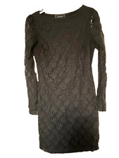 River Island Black lace style dress long sheer sleeves knee length size 12