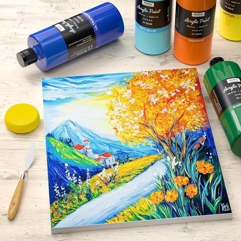 14 Colors Large Bulk Acrylic Paint Set 33.8 oz, 1000 ml Rich Art ...
