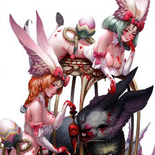 38mm Bunny Girls & Demon Rabbit Resin Diorama Fantasy Horror Anime Figure Kit