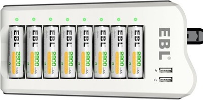 EBL Akkuladegerät 808U 8 Stück AA Ni-MH USB 2 Port