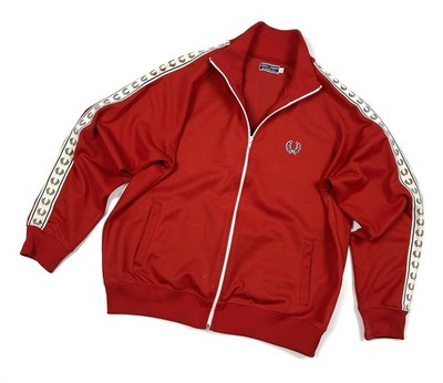 FRED PERRY ワインレッド トラックジャケット M Vintage Men's FRED PERRY Striped Logo Zip Track Jacket Casual