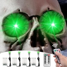 4 Pack Halloween Decoration LED Glowing Light Up Skulls Eyes, Horror Green