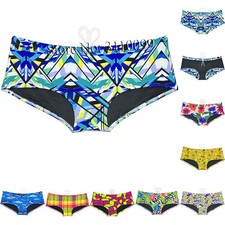 Men's Swimwear Printed Swim Briefs Board Surf Shorts Boxer Swimsuits Drawstring