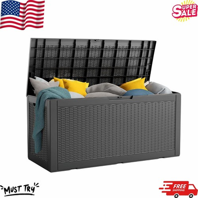 #ad #ad 100 gallon resin deck box lockable outdoor storage waterproof black $75.99