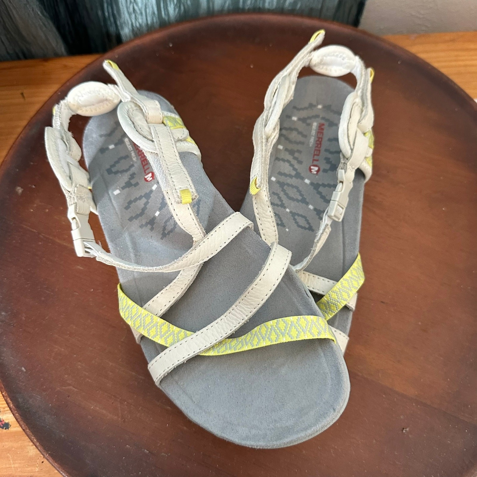 Merrell sandali donna bianchi e lime Jacardia con cinturino scarpe sportive taglia US 8