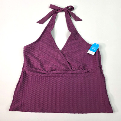 Lands' End Womens Tankini Top Size XL 18 Burgundy Halter Swimwear Creora NWT