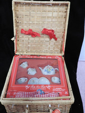 Raggedy Ann  Andy Tea Time Set in Original Wicker Basket - Partial Set