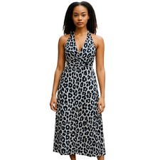 ASOS Leopard Print Blue Halter Maxi Dress Size 14 NWT