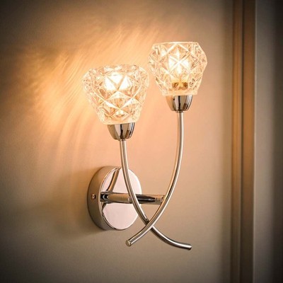 2 Wege Wand Leuchte Fassung Kristall Optik Chrom Wandleuchte Wohnzimmer Schlafzimmer Lampe