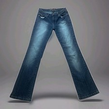 SouthPole Jeans Juniors 5 Y2k Flare Lowrise Blue Denim Embroidered Logo 28x30