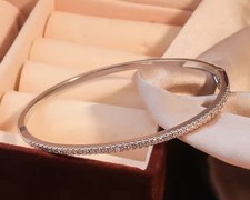 Silver Bangle Bracelet Titanium Steel Cubic Surround Hinged Opening NEW