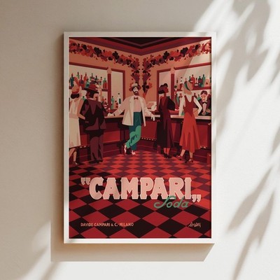 Campari Soda Vintage Advertising Poster   Retro Italian Style Wall Art Print