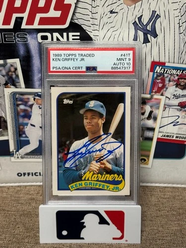 1989 Topps Traded Ken Griffey Jr PSA 9 AUTO 10 RC Seattle Mariners Baseball Card