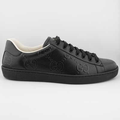 Gucci Ace Black GG Embossed Leather Monogram Sneaker Size 8  display picture 1