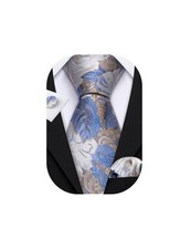 Paisley Silk Tie Set with Pocket Square and Cufflinks for Men