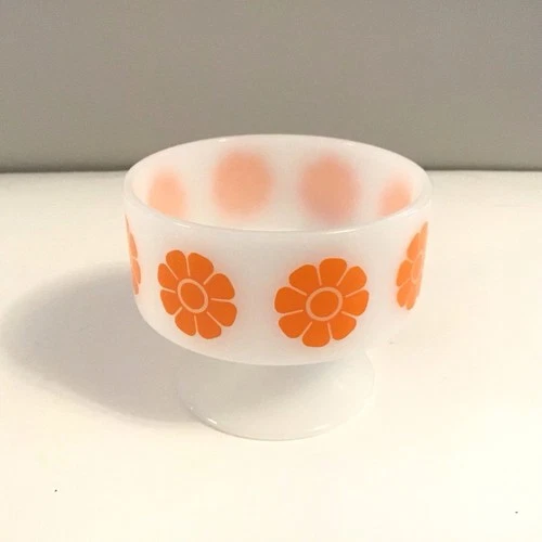Vintage Federal Glass Orange Daisy Footed Sherbet Dessert Cups