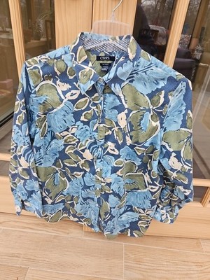 Chaps No Iron Women's Cotton Shirt Blue Multi Floral Button Up Plus Sz 2X 