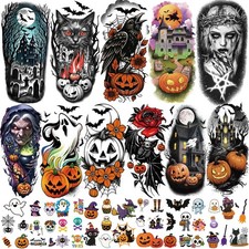 77 PCS Halloween Temporary Tattoos Adult Kids, 17 Half Large,