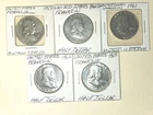 Lot of 5 Franklin Half Dollar 90% Silver Coins - Various Years
