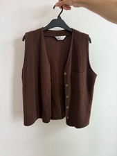 Vintage BHS brown knitted waistcoat with pocket and bronze buttons size 14-16