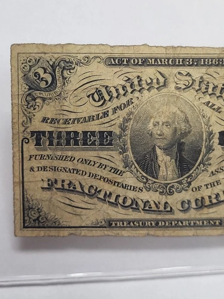 THREE CENT Fractional Note 3 Cents Third Issue - Image 3 of 4
